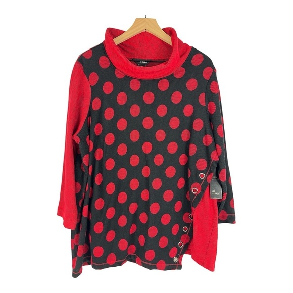 Ali Miles Tops - Ali Miles Sz 1X Red and Black Polka Dot Top Art to Wear Cowl Neck NWT